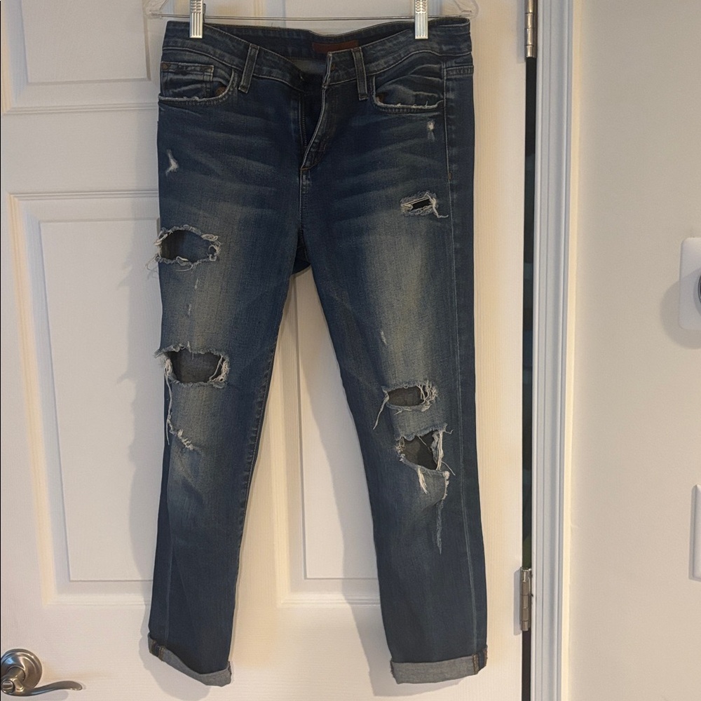 Distressed Boyfriend Blue Jeans